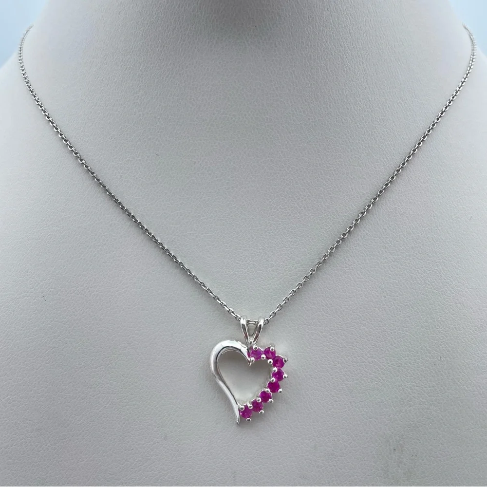 Sterling Silver 925 Pink Topaz Heart Pendant Necklace on 18” Chain